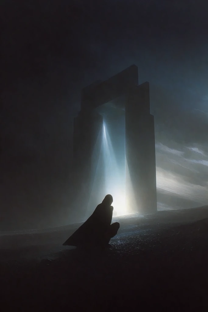 Monolithic Ethereal Noir style AI image example 1