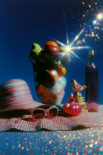 Prismatic Retro Dreamscape style reference image — vintage analog film grain