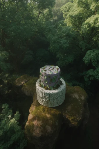 Aerial Verdant Solitude style reference image — secluded wilderness