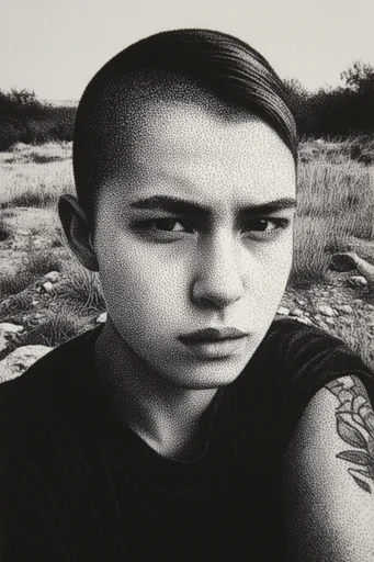 Monochrome Graphic Realism style reference image — ink and graphite texture