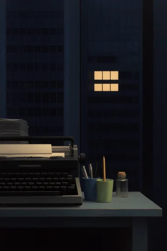 Luminous Urban Solitude style reference image — stark blue hour contrast