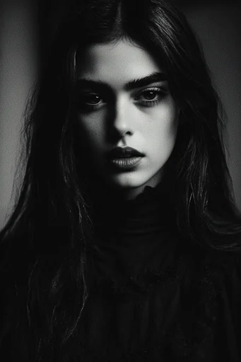 Gritty Noir Chiaroscuro style reference image — intense direct gaze