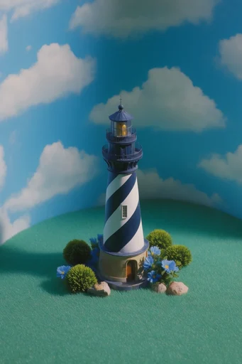 Surrealist Tactile Theater style reference image — whimsical sky motifs