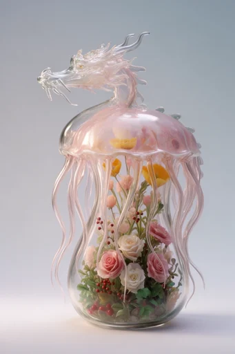 Translucent Biophilic Glassmorphism style reference image — 3D digital render