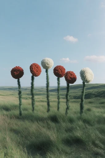 Surreal Pastoral Minimalism style reference image — geometric intervention