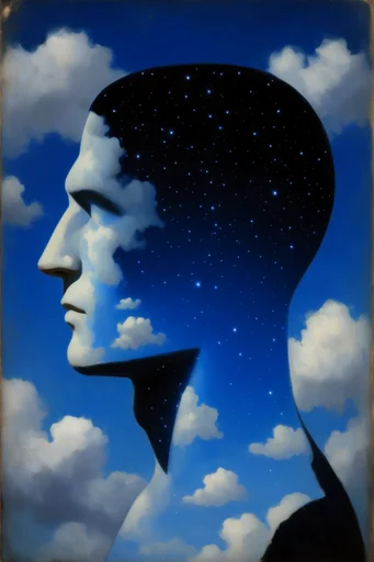 Celestial Surrealist Oil style reference image — day and night contrast