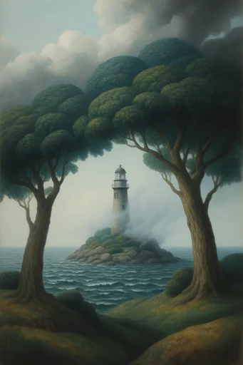 Ethereal Pastoral Surrealism style reference image — lush green vistas