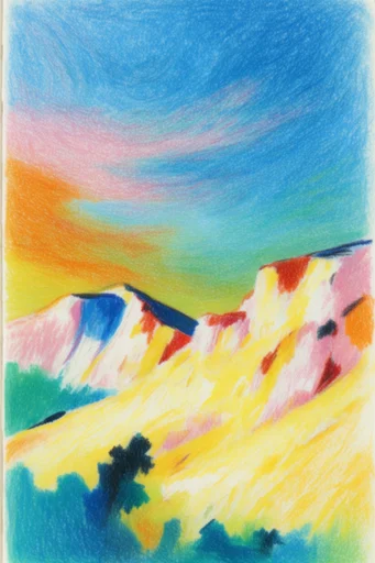 Vibrant Prismatic Sketchbook style reference image — colored pencil illustration