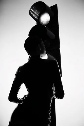 Monochromatic Sculptural Noir style reference image — minimalist editorial fashion