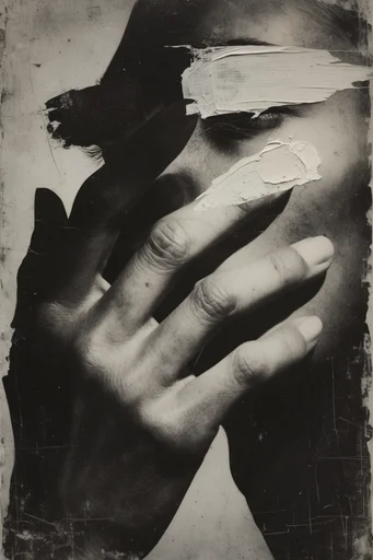 Distressed Monochrome Surrealism style reference image — scratched texture