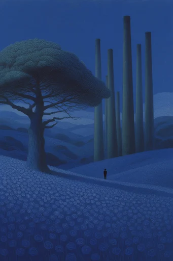 Monoliths of Cosmic Solitude style reference image — extreme scale contrast