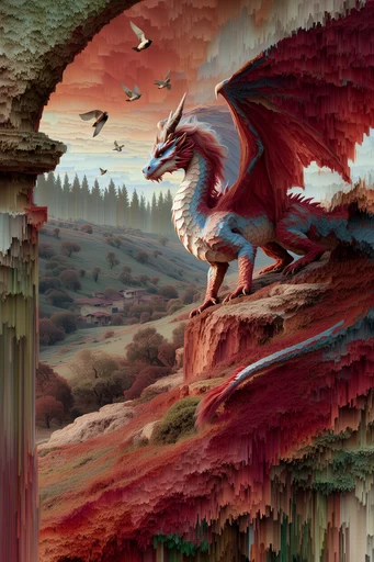Surreal Digital Erosion style reference image — vertical datamoshing