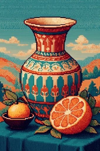 Retro-Digital Mythic Impressionism style reference image — pixel art