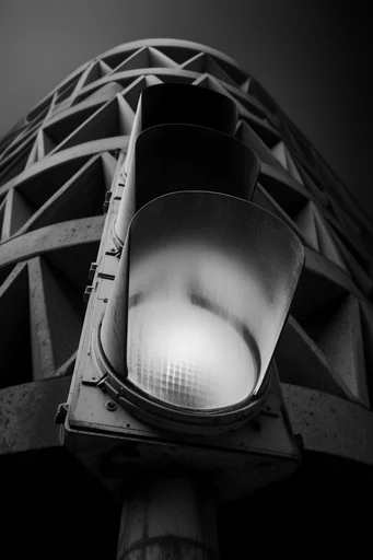 Monolithic Brutalist Noir style reference image — dramatic low-angle perspective