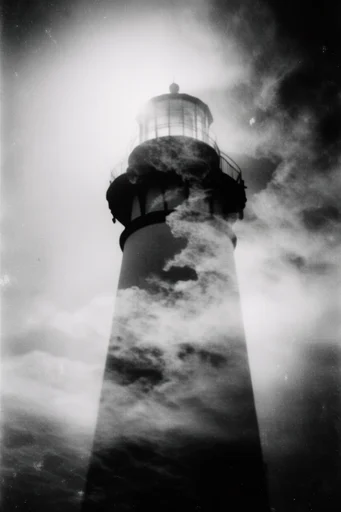 Spectral Monochrome Noir style reference image — double exposure