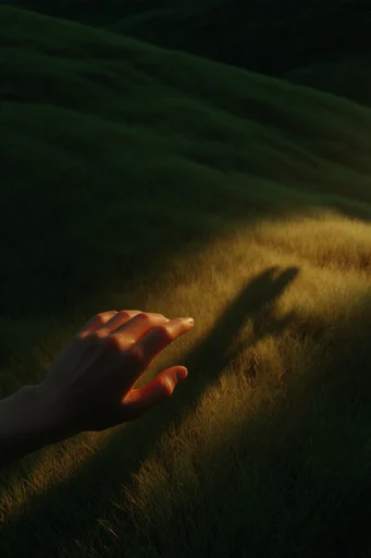 Cinematic Chiaroscuro Solitude style reference image — rolling green hills
