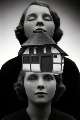 Monochrome Surrealist Noir style reference image — chiaroscuro lighting