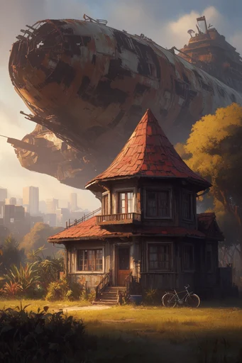 Overgrown Industrial Solarpunk style AI image example 4