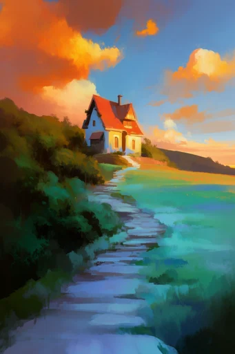 Vibrant Painterly Horizons style reference image — golden hour lighting