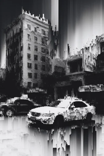 Monochrome Glitch Fragmentation style reference image — monochrome pixel sorting