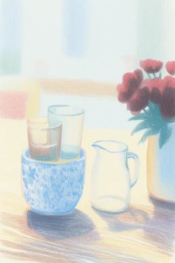 Dreamy Textured Minimalism style reference image — colored pencil texture