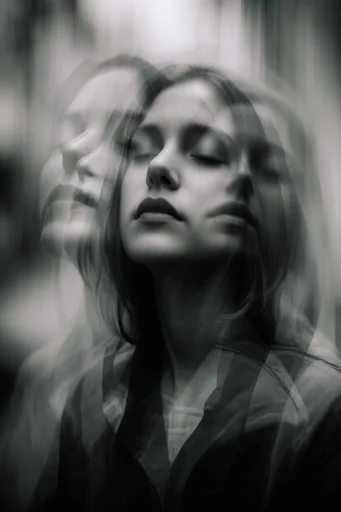 Cinematic Ethereal Noir style reference image — ghostly multiple exposure