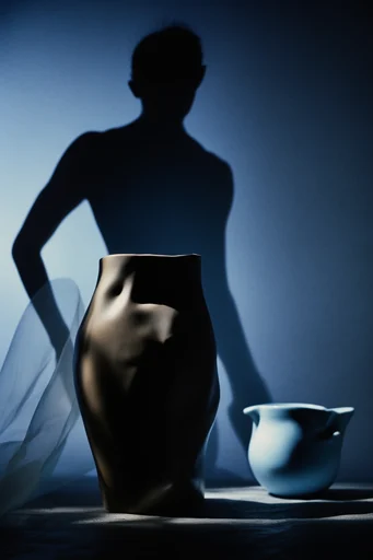 Luminous Silhouette Minimalism style reference image — cool blue chiaroscuro