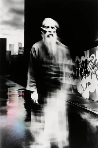 Kinetic Spectral Noir style reference image — motion blur portraiture