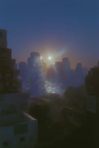 Luminous Nocturnal Dreamscape style reference image — prismatic light leaks