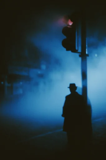 Nocturnal Cyanotype Noir style reference image — diffused hazy glow