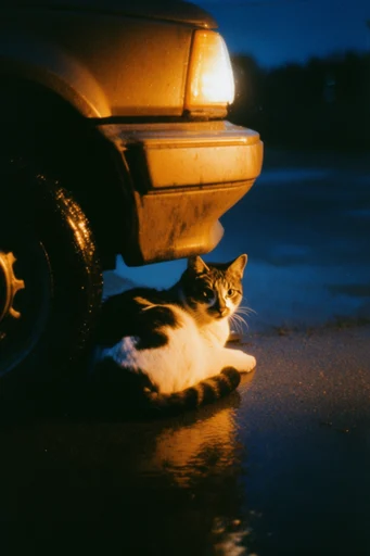 Cinematic Nocturnal Noir style reference image — wet asphalt reflections