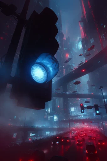 Atmospheric Neon Dystopia style reference image — volumetric atmospheric haze