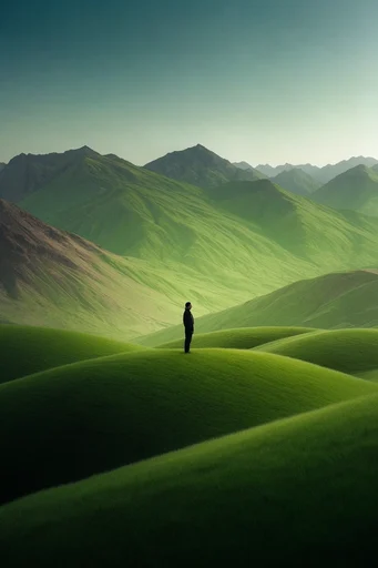 Surreal Verdant Minimalism style reference image — undulating green hills