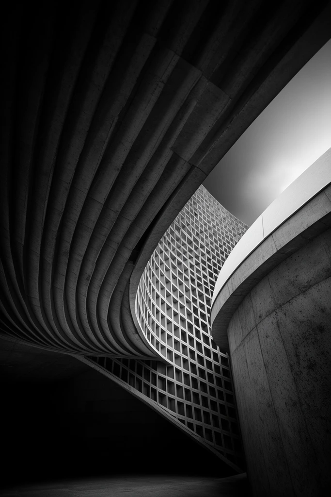 Monolithic Brutalist Noir style AI image example 2