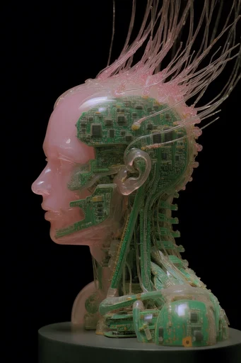Translucent Cyber-Organic Assemblage style reference image — biomechanical sculpture