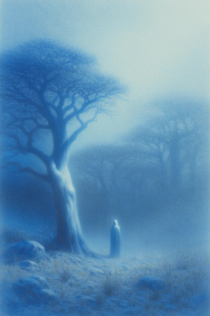 Monochromatic Ethereal Blur style AI image example 2