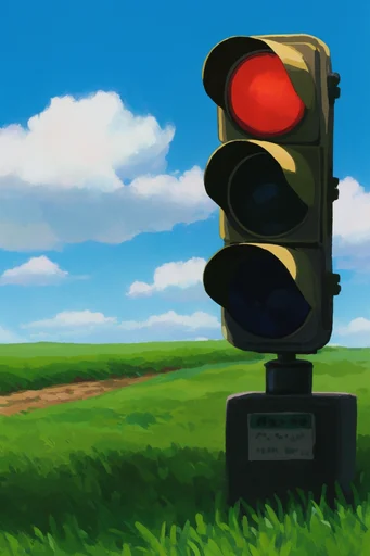 Nostalgic Ghibli Pastoral style reference image — vibrant painterly landscape