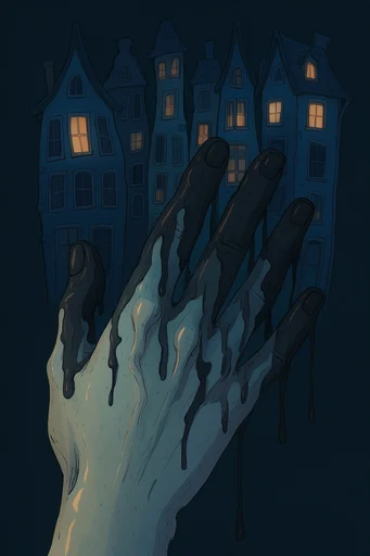 Nocturnal Storybook Noir style reference image — cobalt and amber palette