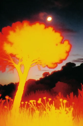 Luminous Thermal Expressionism style reference image — saturated crimson and orange