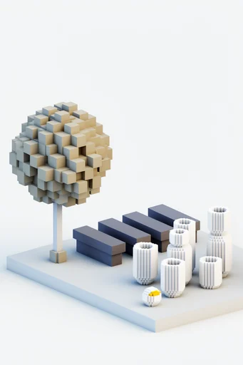 Glossy Isometric Voxel style reference image — voxel art