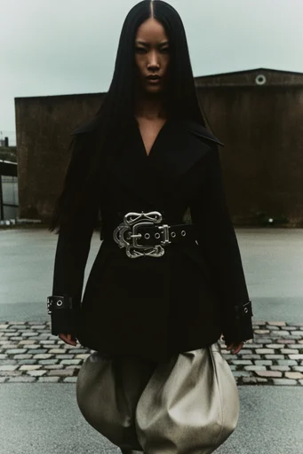 Industrial Sculptural Avant-Garde style reference image — brutalist editorial fashion