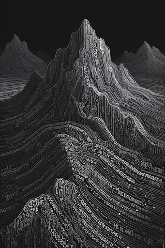 Monochrome Cybernetic Brutalism style reference image — high-contrast monochrome