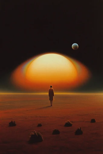 Chromatic Cosmic Surrealism style reference image — grainy analog texture