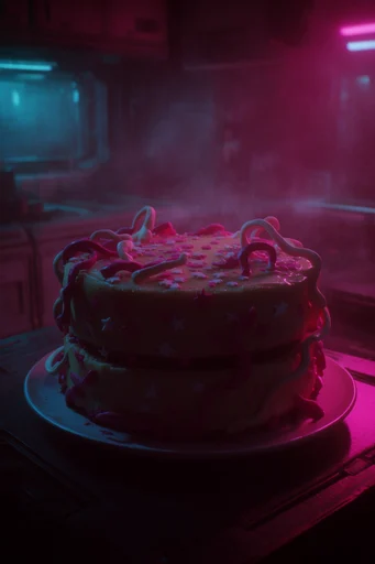 Atmospheric Neon Dystopia style reference image — magenta and cyan color palette