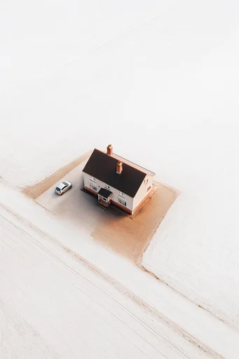 Minimalist Aerial Surrealism style reference image — high-key lighting