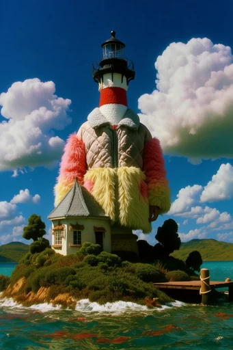 Hyper-Vivid Surrealist Streetwear style reference image — bright clear blue sky