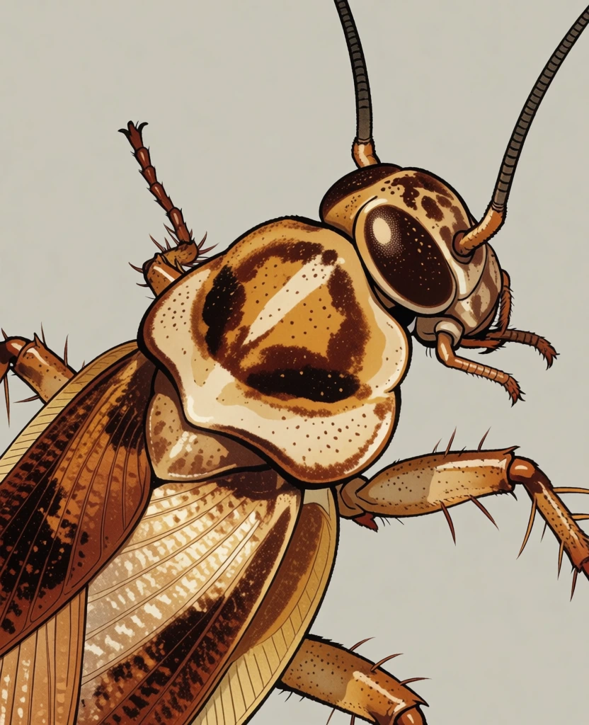 Detailed 2D cockroach illustration, vintage scientific engraving style