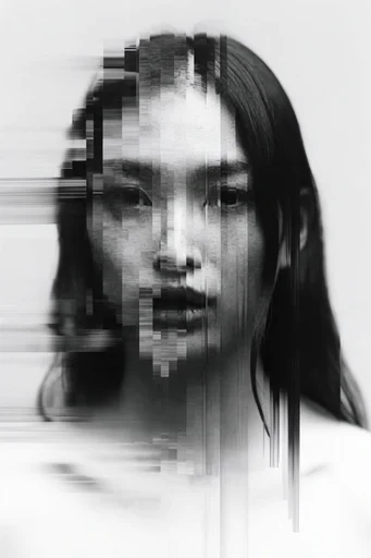 Monochrome Glitch Surrealism style reference image — surreal minimalism