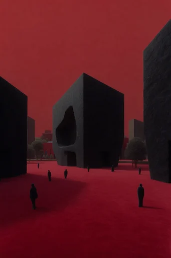 Crimson Monolith Minimalism style reference image — minimalist brutalism