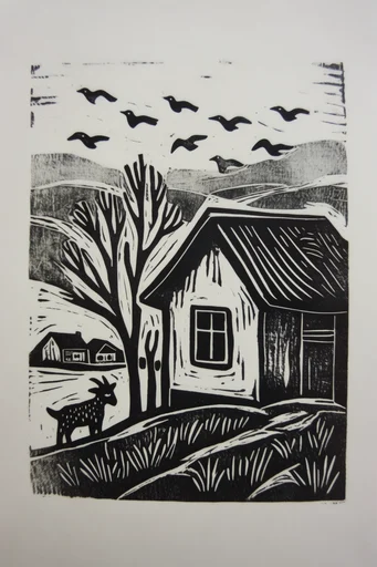 Acid Relief Printmaking style reference image — high-contrast graphic silhouette